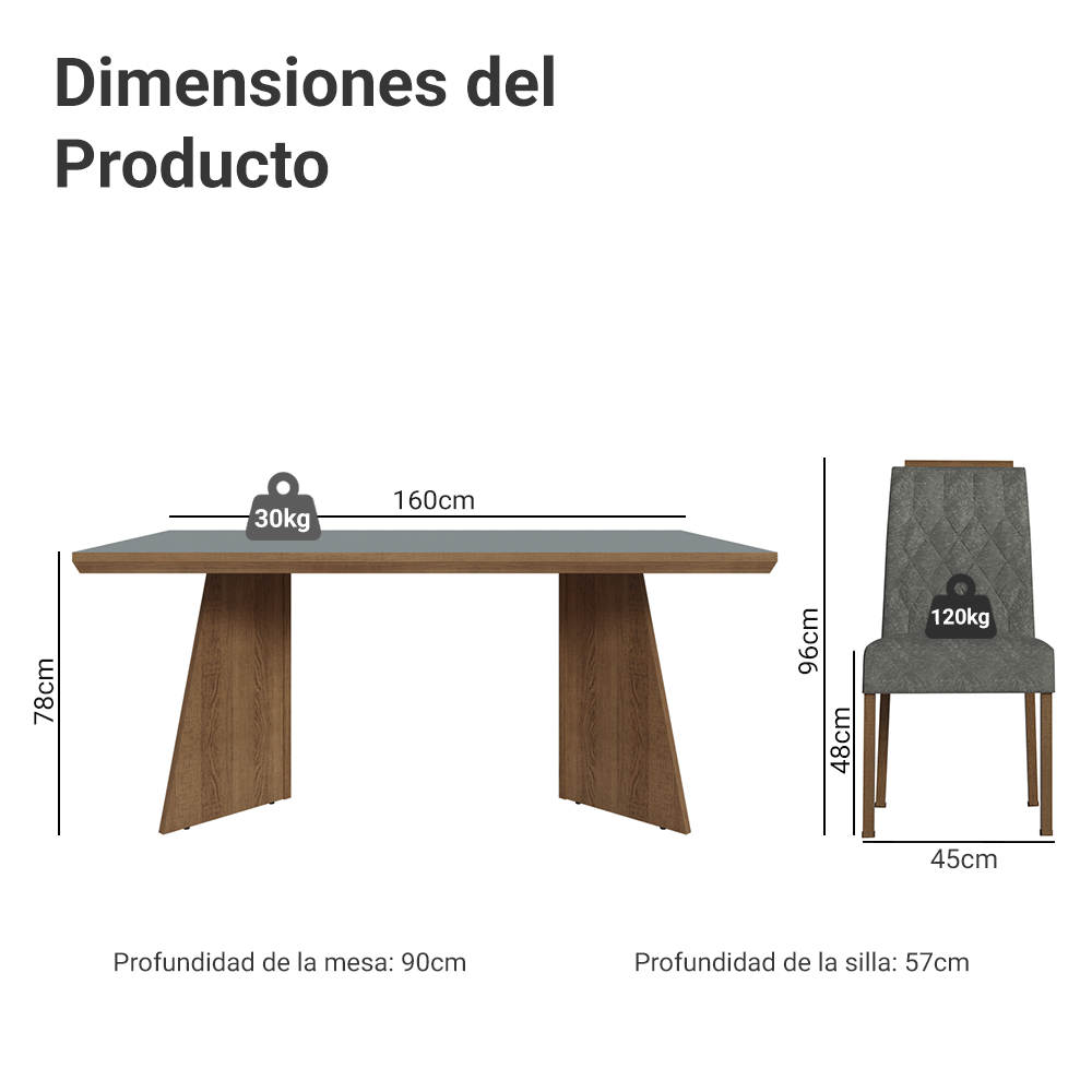 Juego de Comedor con Tapa de Madera 6 Sillas Marrón/Gris/Silver Sarlat Madesa