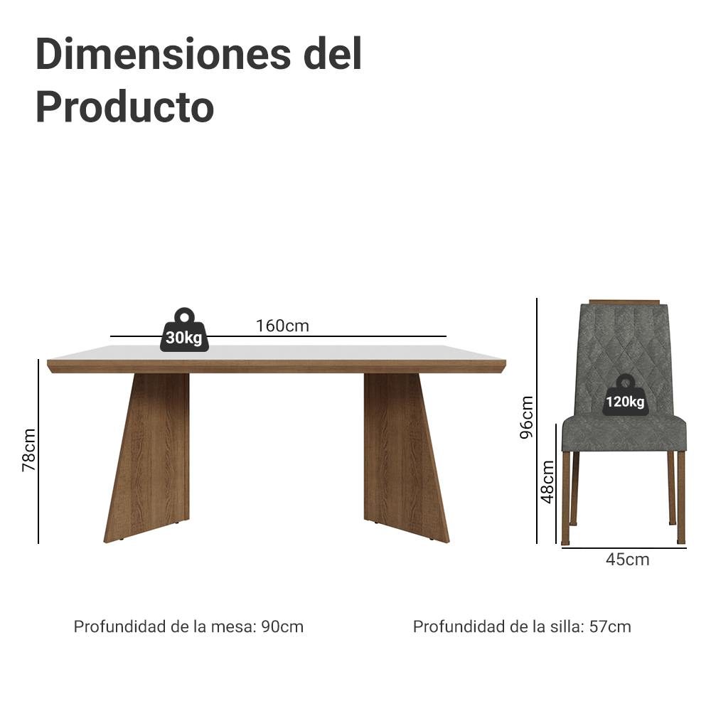 Juego de Comedor con Tapa de Madera 6 Sillas Marrón/Blanco/Silver Sarlat Madesa