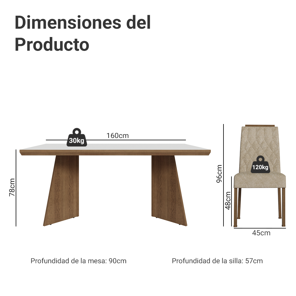 Juego de Comedor con Tapa de Madera 6 Sillas Marrón/Blanco/Imperial Sarlat Madesa