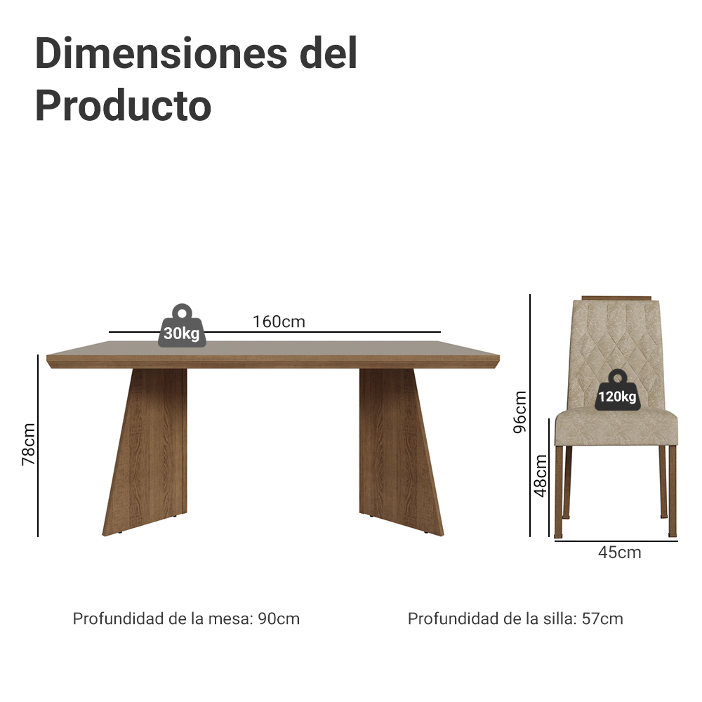 Juego de Comedor con Tapa de Madera 6 Sillas Marrón/Gris/Imperial Sarlat Madesa