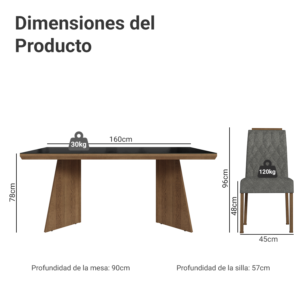 Juego de Comedor Tapa con Vidrio 6 Sillas Marrón/Negro/Silver Pienza Madesa