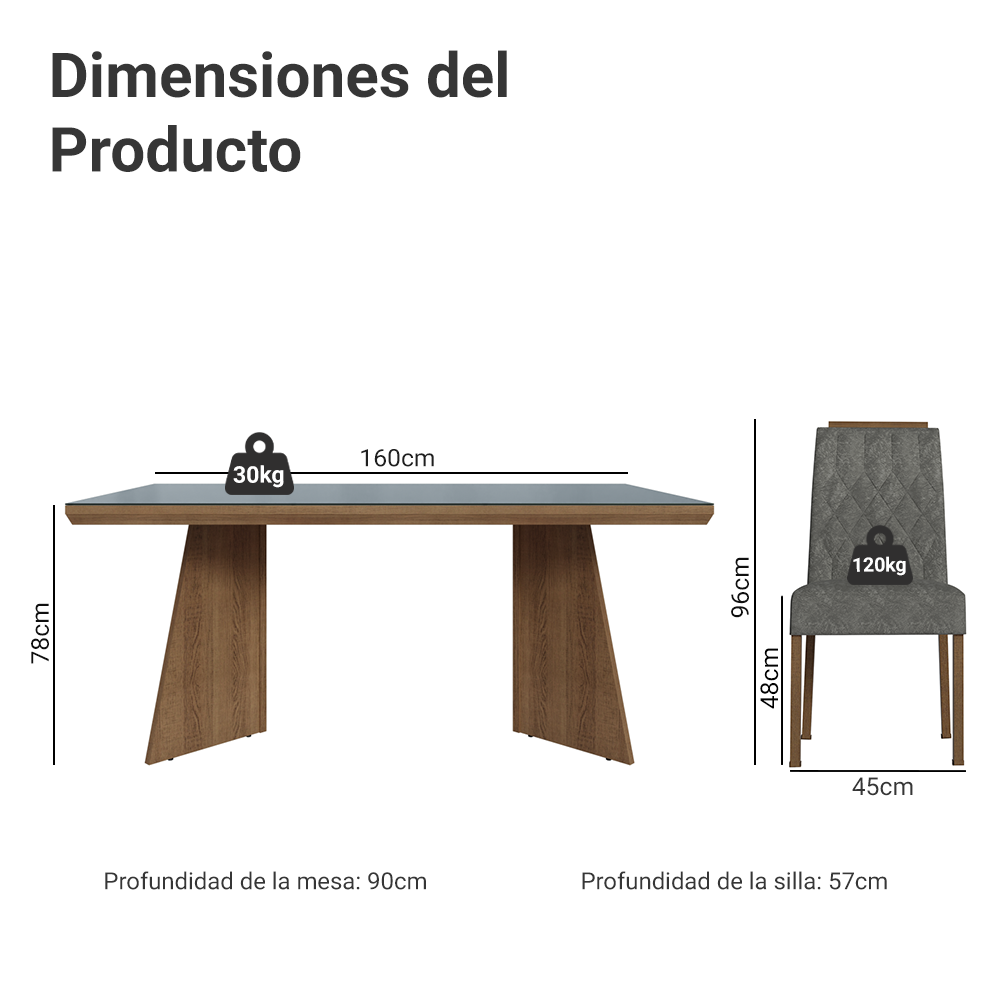 Juego de Comedor Tapa con Vidrio 6 Sillas Marrón/Gris/Silver Pienza Madesa