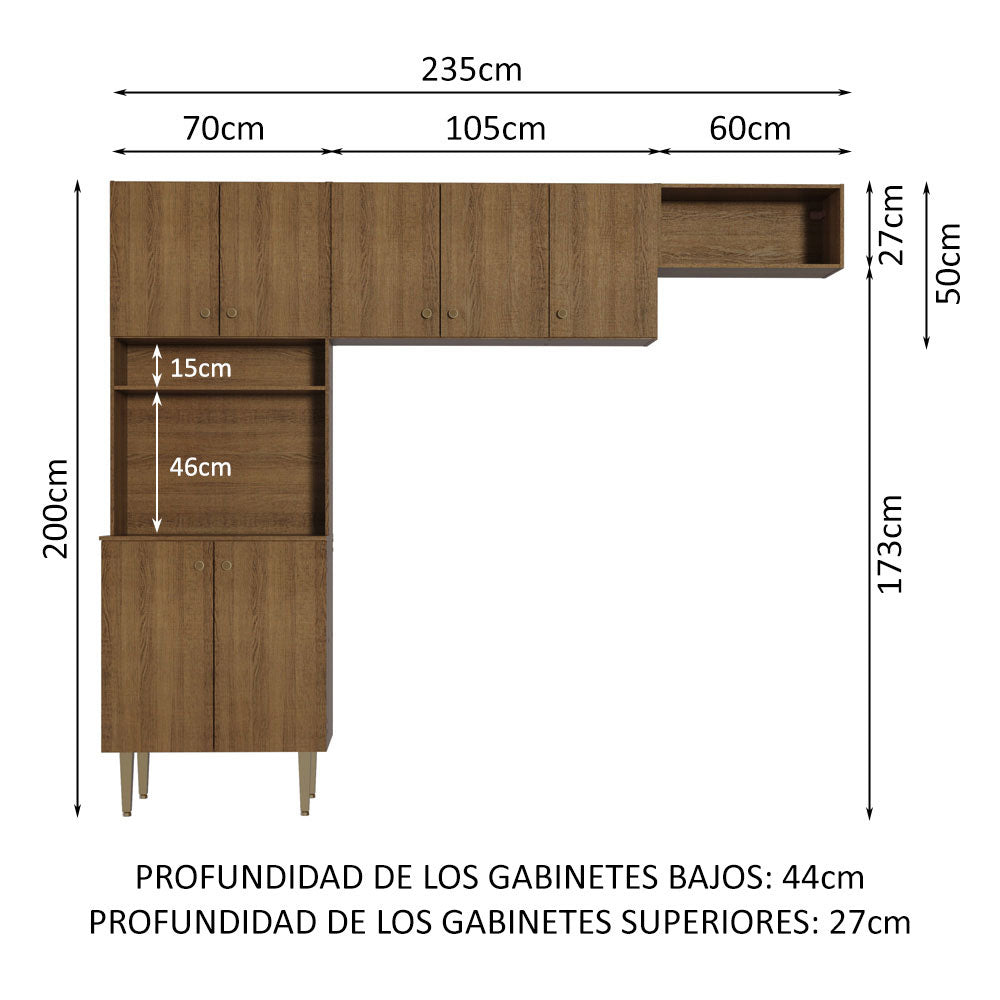 Kit para Lavadero 235 cm 7 Puertas 3 Nichos Abiertos Marrón Madesa