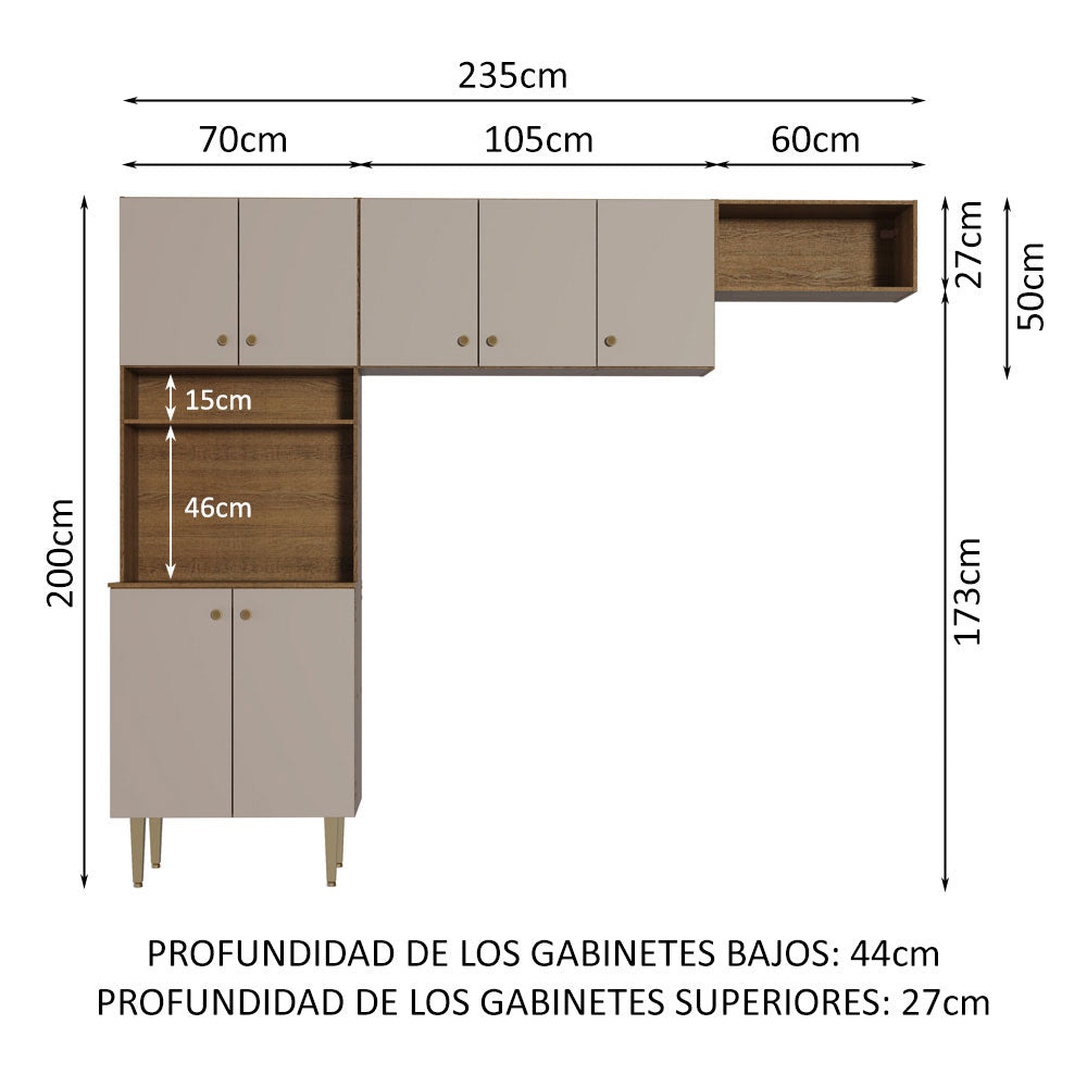 Kit para Lavadero 235 cm 7 Puertas 3 Nichos Abiertos Marrón/Crema Madesa