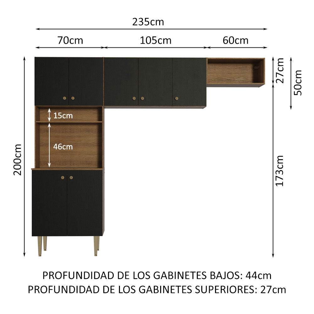 Kit para Lavadero 235 cm 7 Puertas 3 Nichos Abiertos Marrón/Negro Madesa