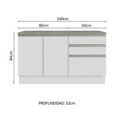 Bajo Mesada para Baño 140cm 2 Puetas 3 Cajones Blanco Madesa