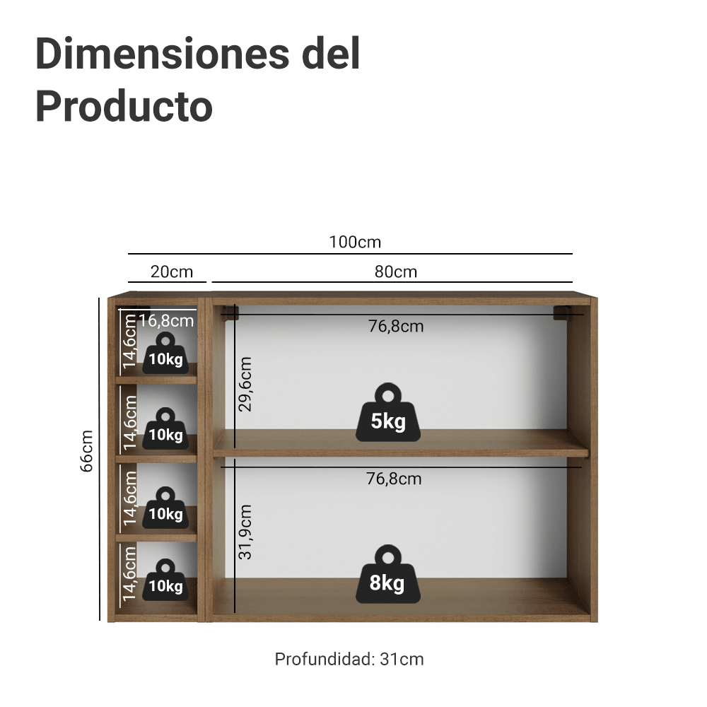 Aparador Vajillero con Bodega para botellas 100cm 2 Puertas Marrón/Blanco Vik 16