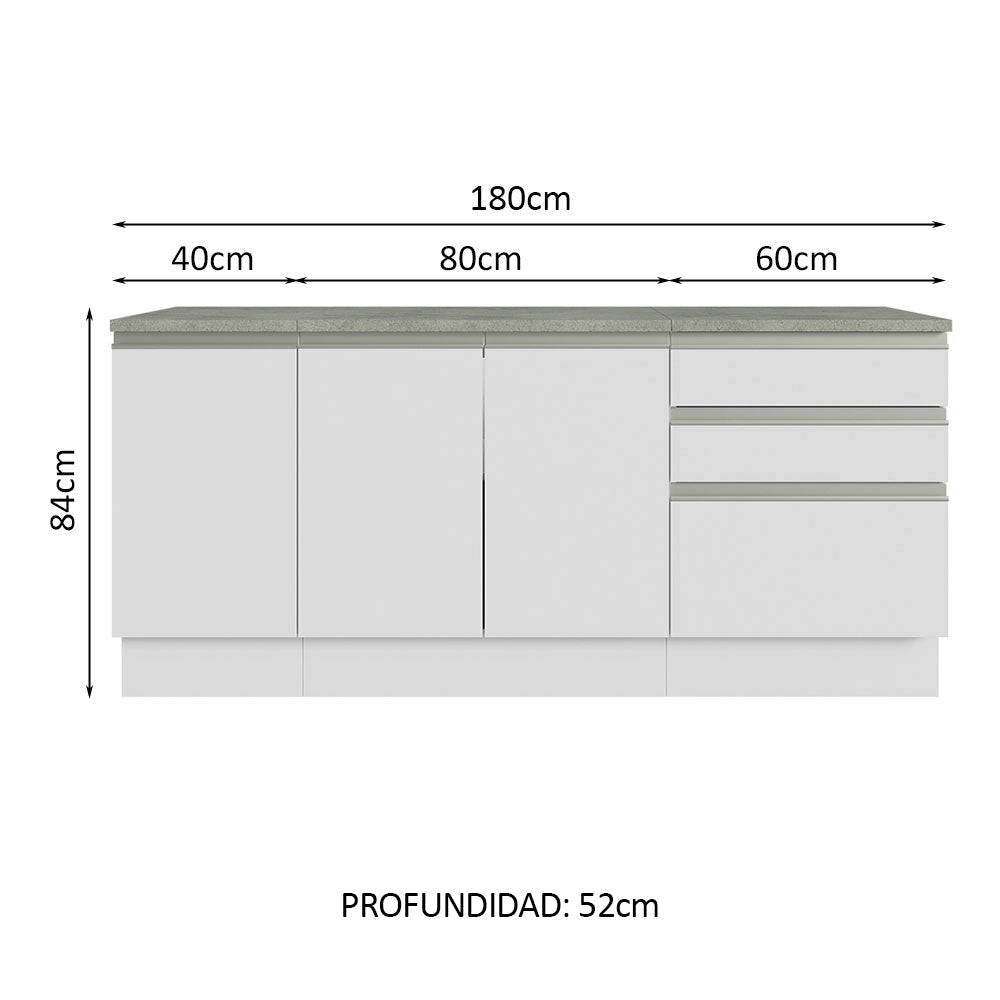 Bajo Mesada para Baño 180 cm 3 Puetas 3 Cajones Blanco Madesa