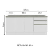 Bajo Mesada para Baño 180 cm 3 Puetas 3 Cajones Blanco Madesa