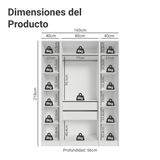 Placard Modular con Espejos 160 cm 4 Puertas Blanco Neo Madesa