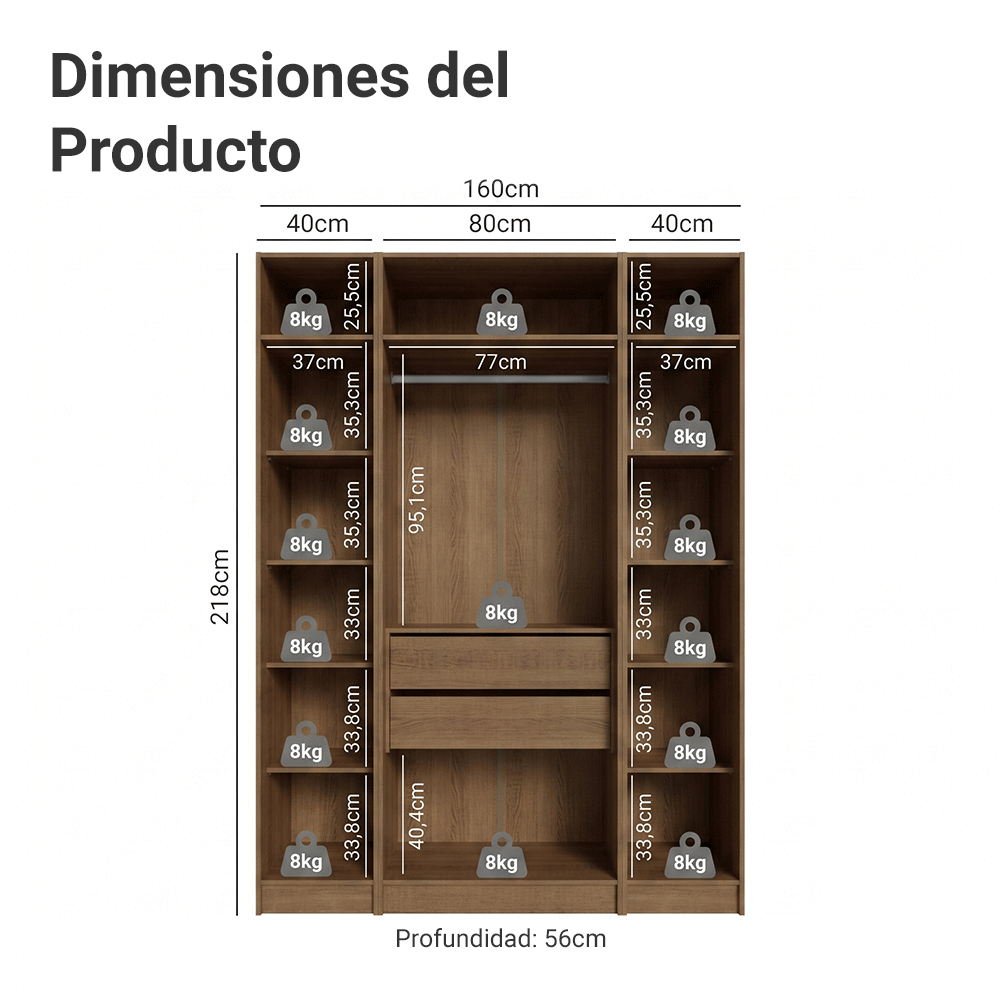 Placard Modular con Espejos 160 cm 4 Puertas Marrón/Crema Neo Madesa