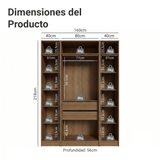 Placard Modular con Espejos 160 cm 4 Puertas Marrón/Crema Neo Madesa