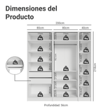 Placard Modular 200 cm 5 Puertas con Espejos 2 Cajones Blanco Neo Madesa 02