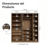Placard Matrimonial 200 cm 5 Puertas con 2 Espejos 2 Cajones Marrón/Crema Neo Madesa