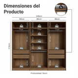 Placard Modular 240 cm 6 Puertas con Espejos 4 Cajones Marrón/Crema Neo Madesa 02