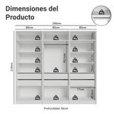 Placard Modular 240 cm 6 Puertas 6 Cajones Blanco Neo Madesa 03