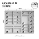 Placard Modular 280 cm 7 Puertas con Espejos 4 Cajones Blanco Neo Madesa 01