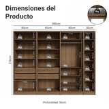 Placard Modular 280 cm 7 Puertas con Espejos 4 Cajones Marrón/Crema Neo Madesa 01