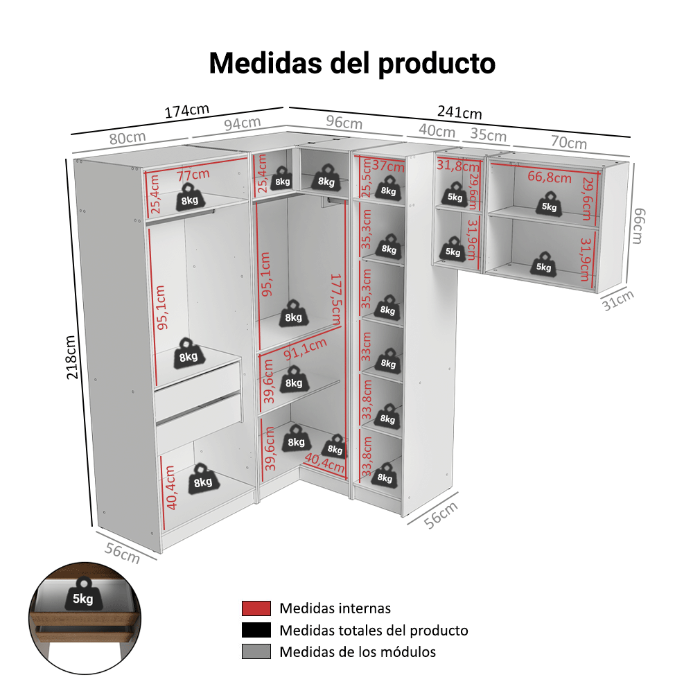 Dormitorio Completo Individual Esquinero 415 cm Placard con Espejos Marrón/Crema Neo Madesa 02