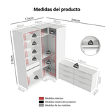 Conjunto de Dormitorio Madesa Neo con 2 Placard con Espejos y 1 Cómoda para TV Blanco
