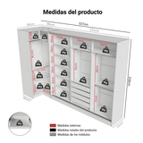 Placard Modulado Neo + Placard Royale Matrimonial 3 Puertas Corredizas con 3 Espejos Blanco