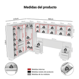 Dormitorio Completo Matrimonial Madesa Neo 580 cm con Ropero Esquinero con Espejos Blanco