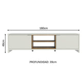 Rack para TV para TV hasta 75 Pulgadas 180 cm 2 Puertas Blanco/Marrón Metz Madesa