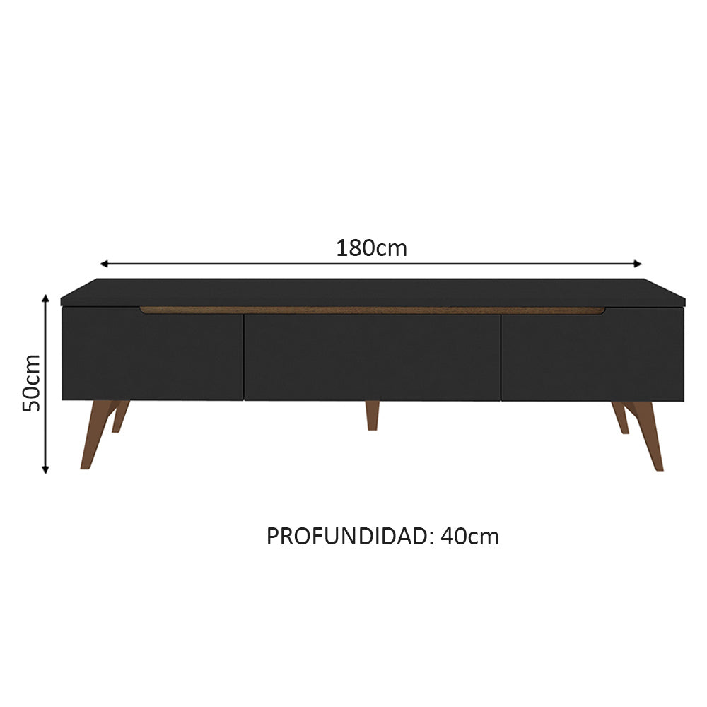Rack para TV Retro Madesa Reims para TV hasta 75 Pulgadas patas de Madeira Negro