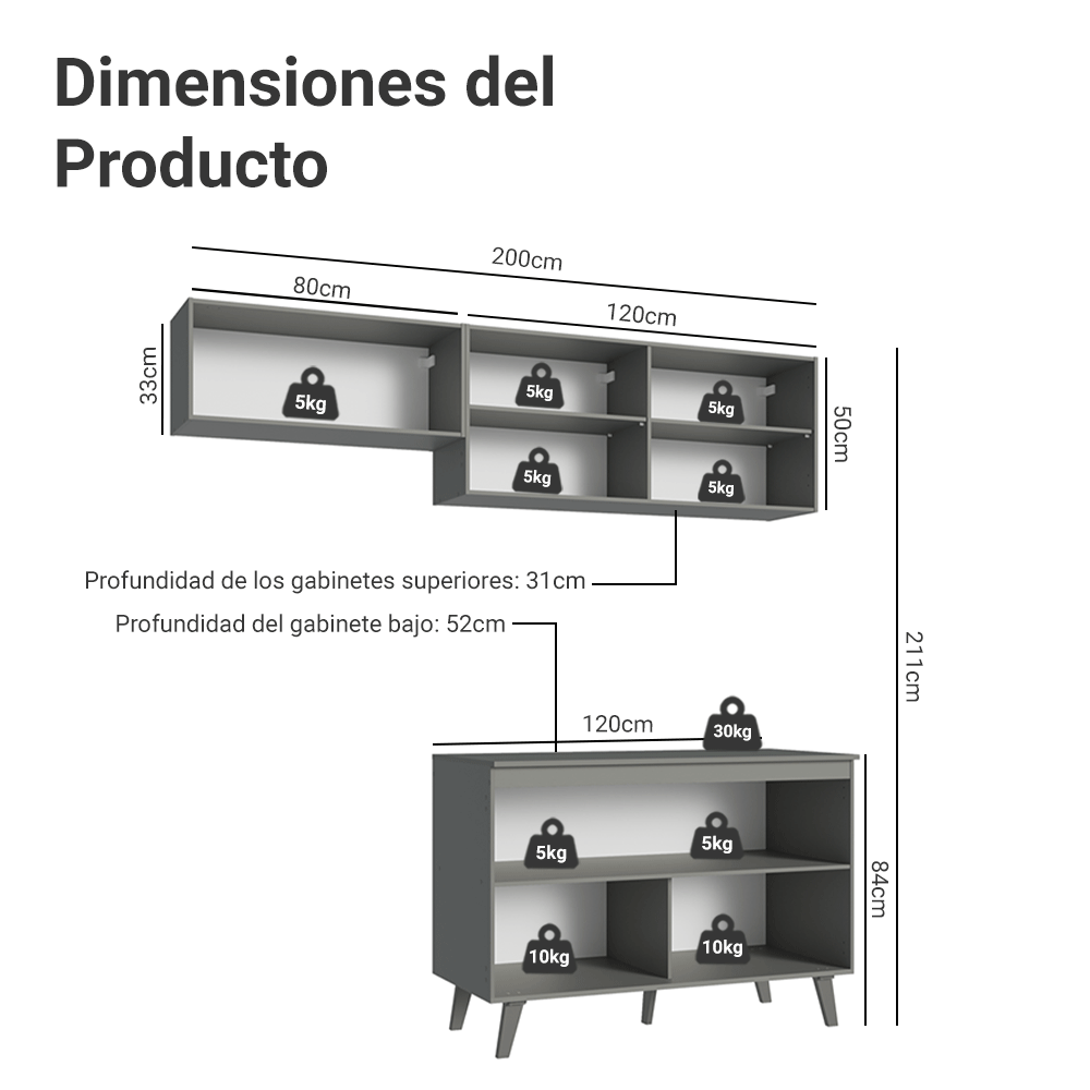 Cocina compacta 200cm Gris Nice Madesa 01XA