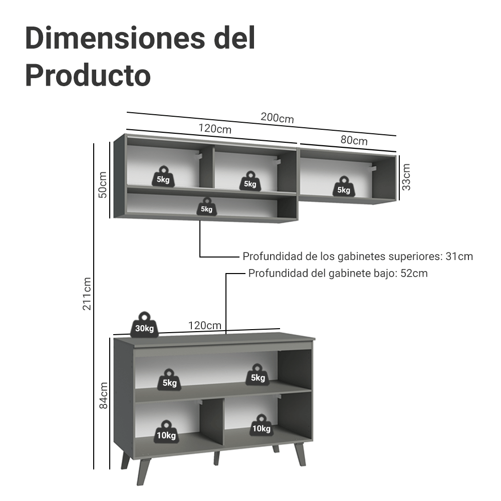 Cocina compacta 200cm Gris Nice Madesa XA10