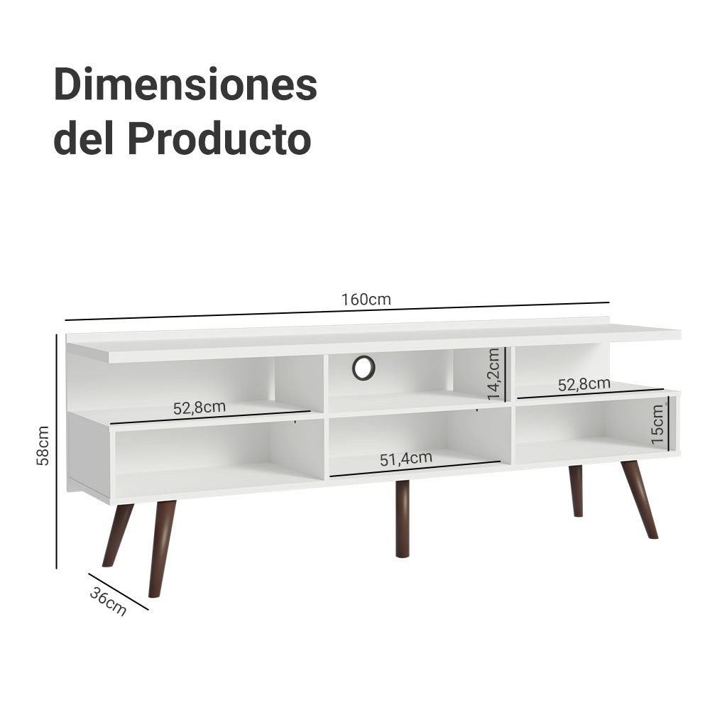 Rack para TV hasta 65 Pulgadas con patas Retro Blanco Londres Madesa