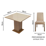 Juego de Comedor con Tapa de Madera y Vidrio 4 Sillas Marrón/Crema/Imperial Nevada