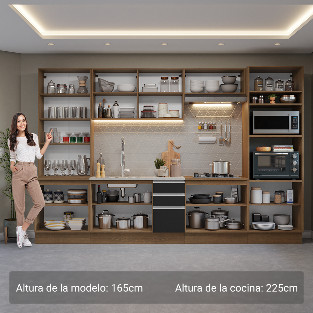 Combo completo de Cocina con Cristalero 340 cm Madesa Glamy MN 01