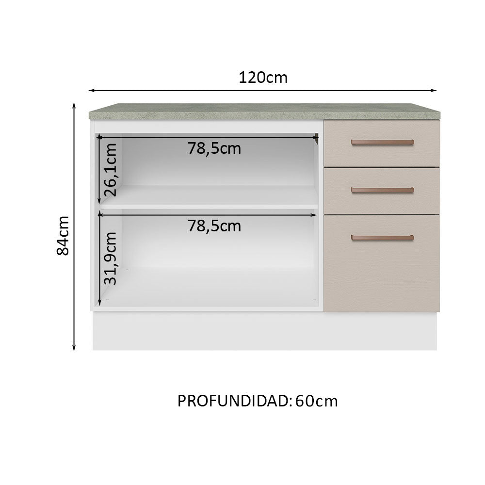 Bajo Mesada Multiuso Garaje 120cm (con Tapa) Blanco/Crema