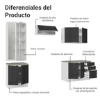 Combo completo de Cocina 270 cm con Cristalero 9 Puertas 3 Cajones Blanco/Negro Lux Madesa