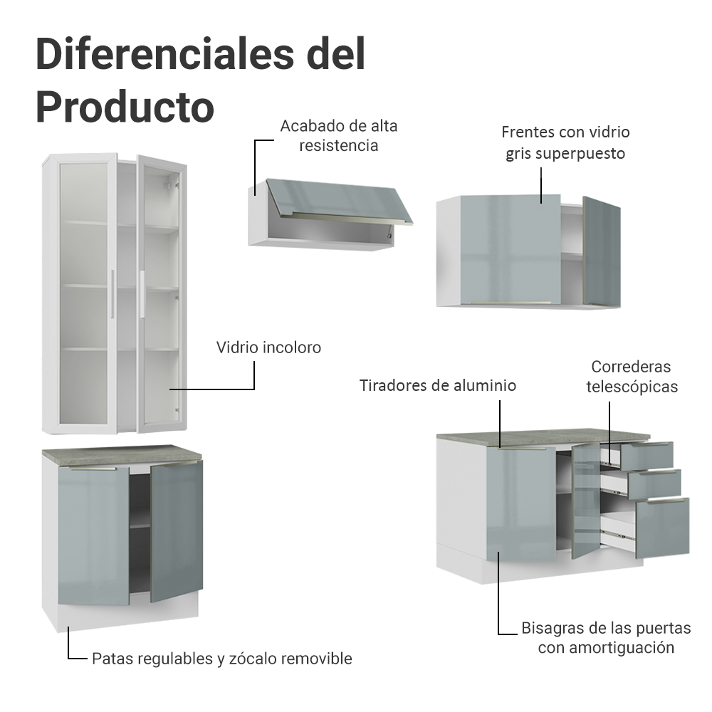 Combo completo de Cocina con Cristalero 270 cm Madesa Lux BG 04