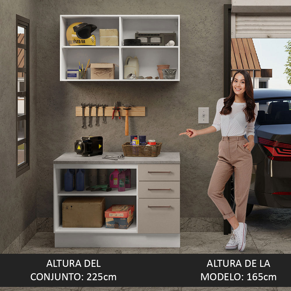 Kit con Bajo Mesada y Alacena Multiuso 120 cm Blanco/Crema Agata Madesa