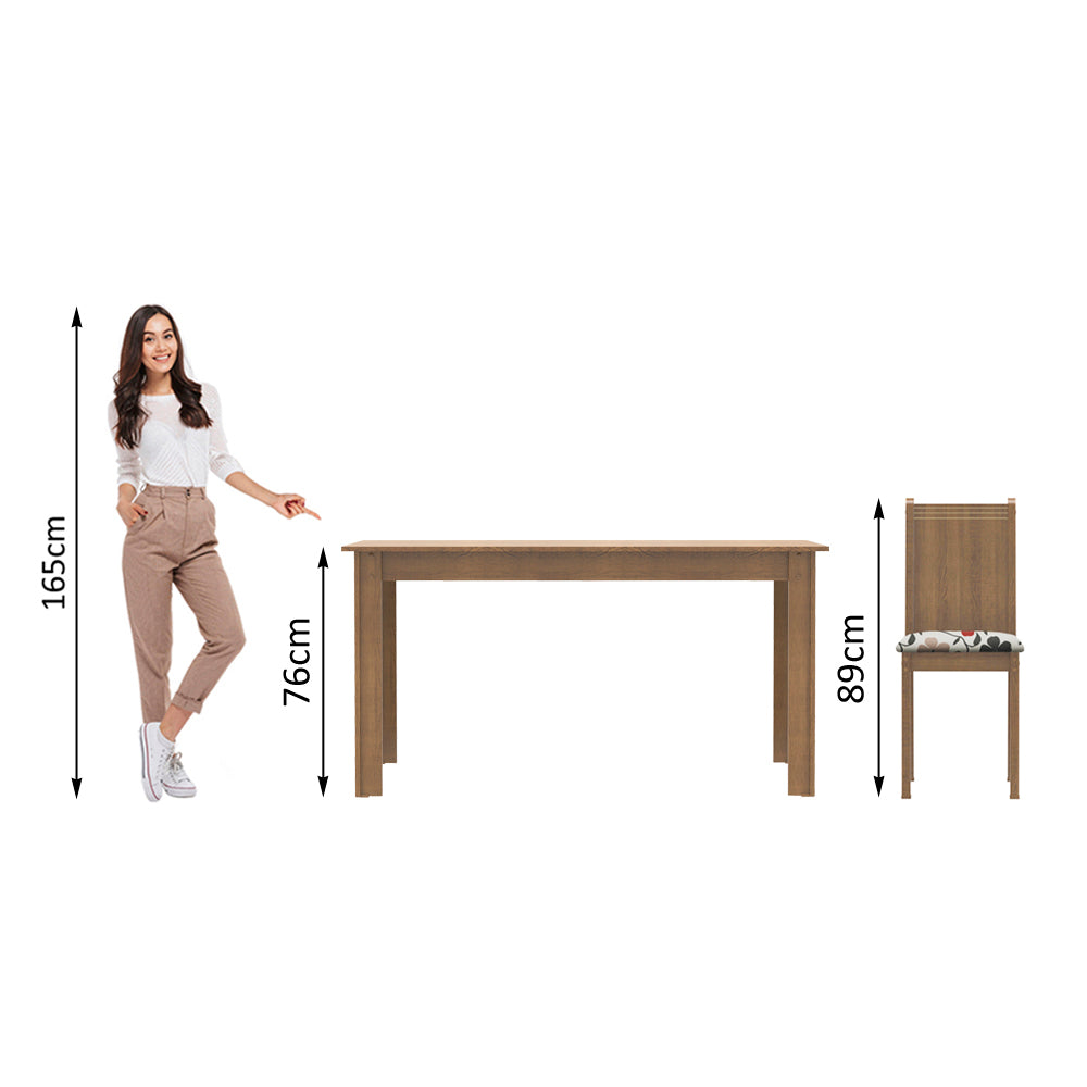 Juego de Comedor Madesa Maris Mesa Tapa de Madera con 6 Sillas Marrón/Floral Hibiscos