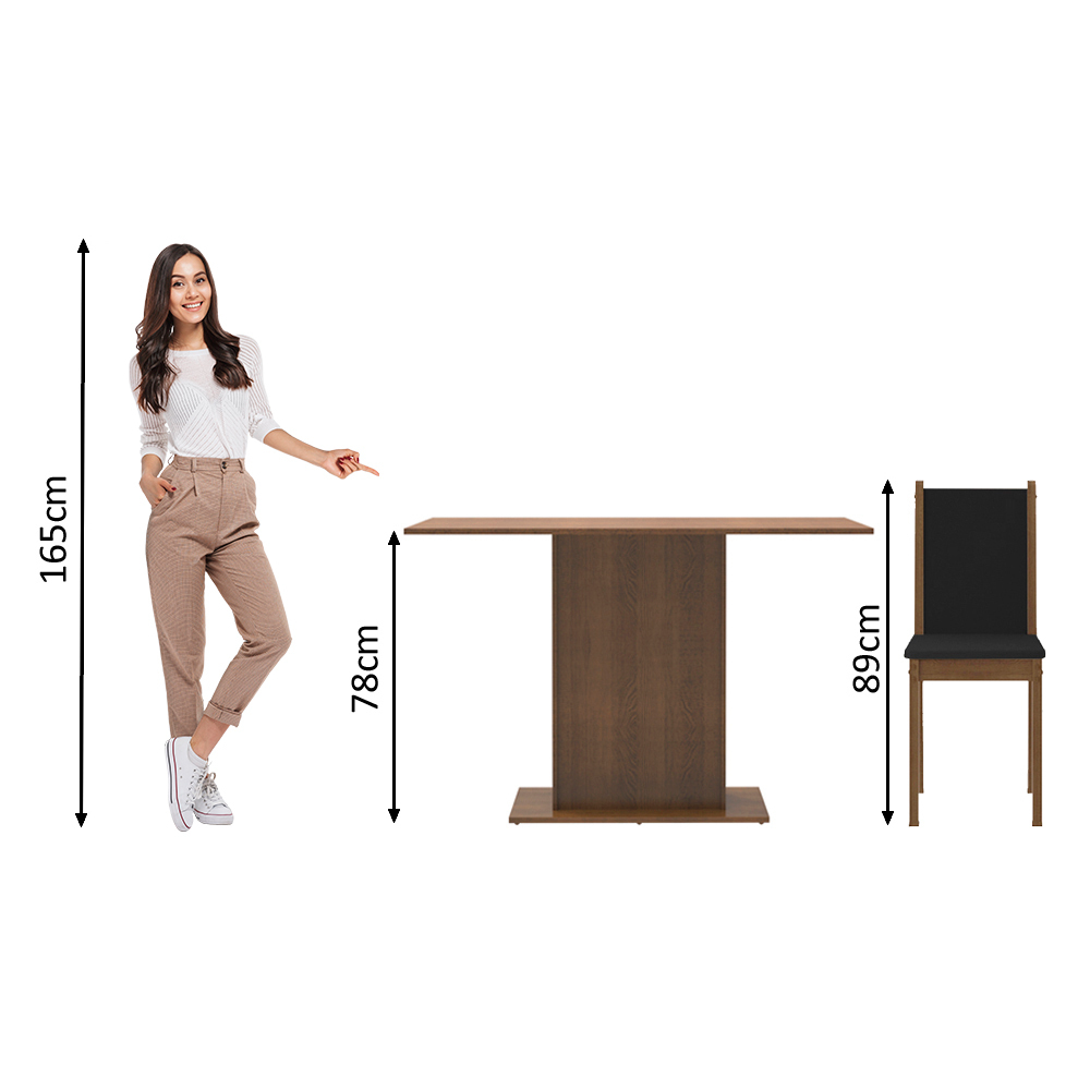 Juego de Comedor Talita Mesa Tapa de Madera 4 Sillas Marrón/Negro