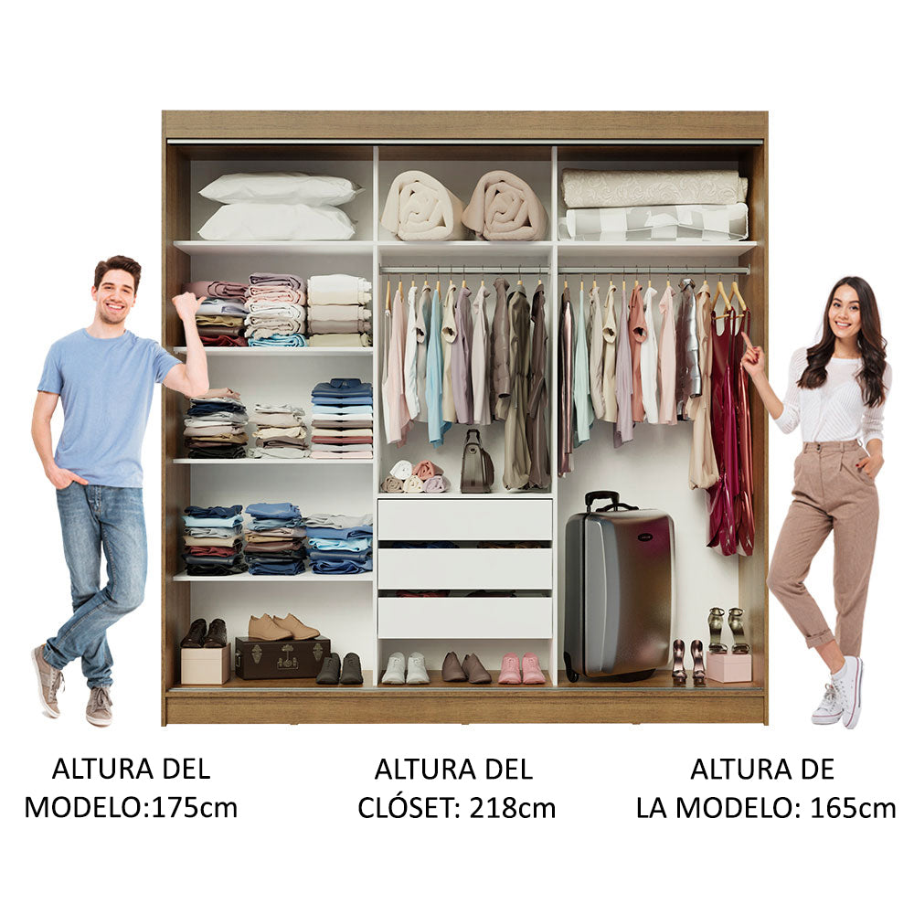 Placard Ropero Casal Madesa Austin 4 Puertas Corredizas 3 Cajones Marrón