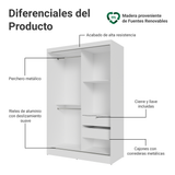 Placard individual Madesa Luke 2 Puertas corredizas de Espejo Blanco