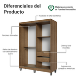 Placard Soltero Luke 120 cm 2 Puertas Corredizas 2 Cajones con Patas Madera Marrón Madesa
