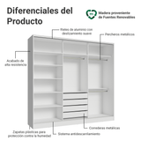 Placard Matrimonial Malta 231 cm 3 Puertas Corredizas 4 Cajones con Patas 100% MDF Blanco/Marrón Madesa