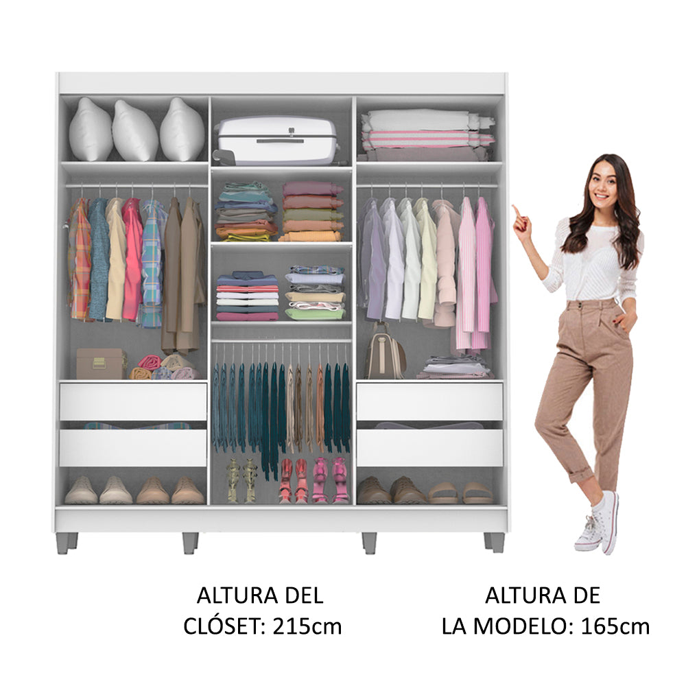 Ropero Placard Madesa Veneza 3 Puertas 2 Espejos y Patas Blanco