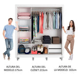 Placard Matrimonial Lyon 3 Puertas Corredizas con Espejos 2 Cajones con Patas Blanco