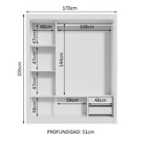 Placard Matrimonial Lyon 3 Puertas Corredizas con Espejo 2 Cajones Blanco