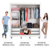 Placard Matrimonial Lyon Plus 3 Puertas Corredizas 4 Cajones con Patas Blanco