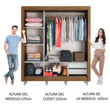 Placard Matrimonial Lyon 3 Puertas Corredizas con Espejo 2 Cajones con Patas Marrón