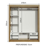 Placard Matrimonial Lyon Plus 3 Puertas Corredizas con Espejo 4 Cajones Marrón