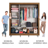 Placard Matrimonial Mónaco 3 Puertas Corredizas con Espejo con Patas Marrón